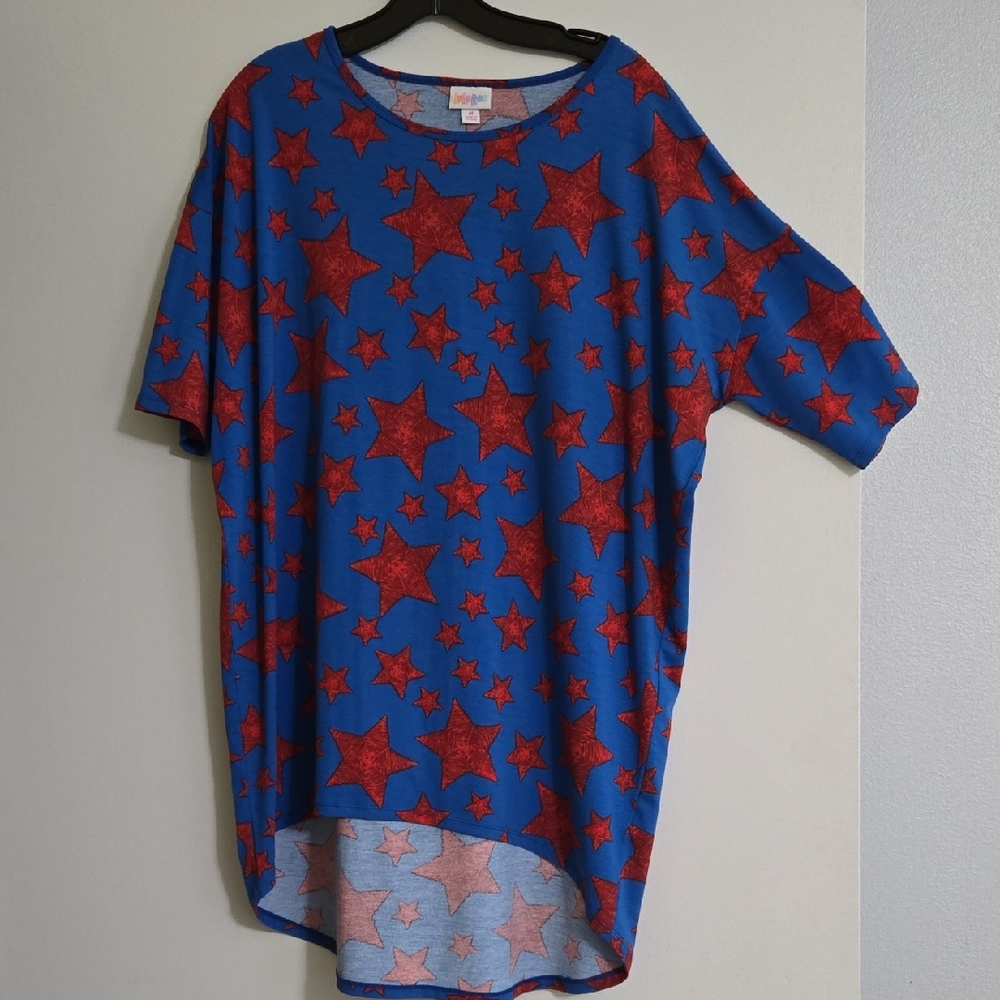 LuLaRoe Blue and Red Tunic with Star Pattern